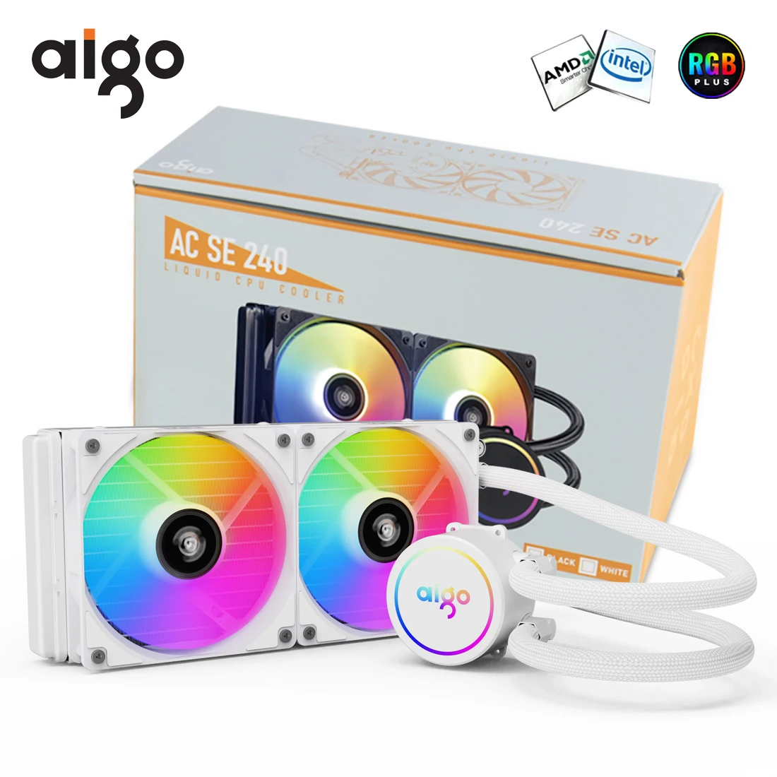 S898ebc39bc944ed6b092863144b4644dE.webp Aigo 240 mm White AIO – RGB, leise, LGA1700/AM4 – Bild 1