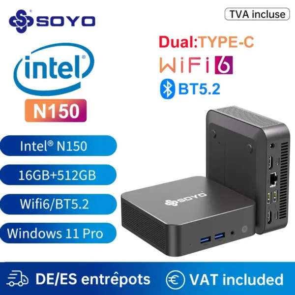 SOYO M4 Pro Mini-PC – Intel N150, 16 GB, 512 GB, Wi-Fi 6